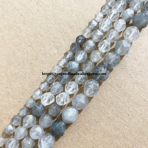 15" Natural Stone Big Cuts Faceted Grey Demon Quartz Round Loose Beads 6 8 10 mm Pick Size