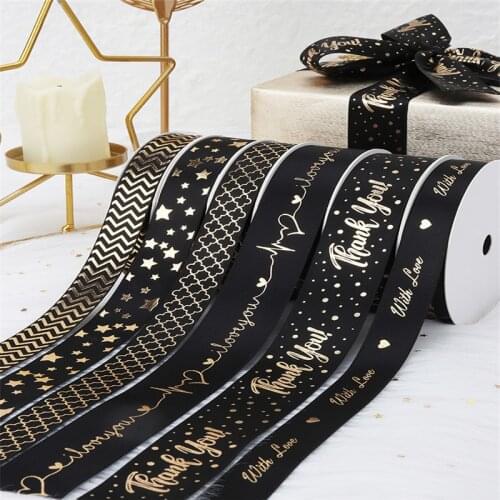16mm-25mm Gift Wrapping Ribbon Black Bronzing Gift Cake Baking Handmade Bow Diy Decorative Ribbon