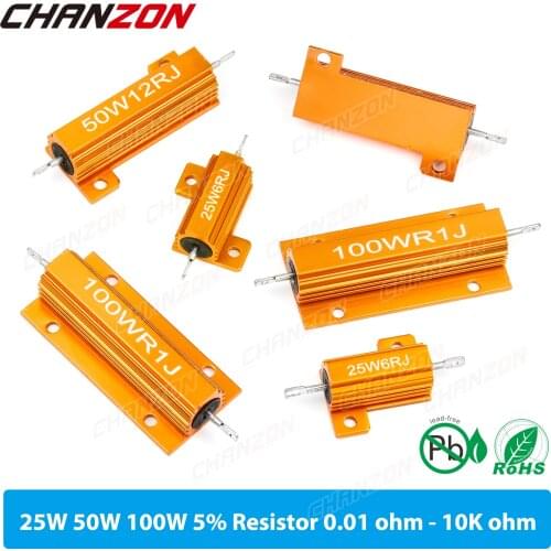 2Pcs 25W 50W 10W Wirewound Aluminum Resistor High Power Resistance 0.01 0.5 1 2 3 4 5 6 8 10 16 20 25 50 75 1K 10K ohm Resistors