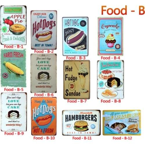 2021 BBQ Hamburger Popcorn Fries Cupcake Coffee Menu Ice Cream Poster Metal Tin Signs Pub Bar Fast Food Shop Wall Decoration