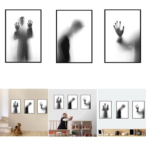 3pcs Frameless Paintings in Halloween Style With a Black Shadow Outside the Door Interesting Paiting ASD88