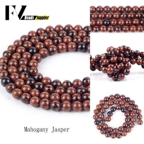 4-12mm Natural Mahogany Jaspers Loose Spacer Round Stone Beads For Jewelry Making DIY Bracelets Necklace Needlework 15"