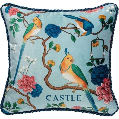 45cm Square Pillow Cover Luxury Tassel Velvet Floral Flower Bird Throw Pillow Boho Chic Cushion Covers For Sofa Couch Outdoor