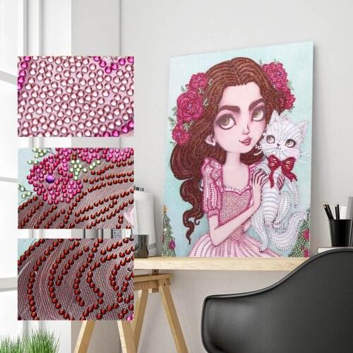 5D Special Shaped Diamond Painting Girl Cat DIY Embroidery Kit Crystal Art Embroidery Craft Wall Art Canvas Home Decoration
