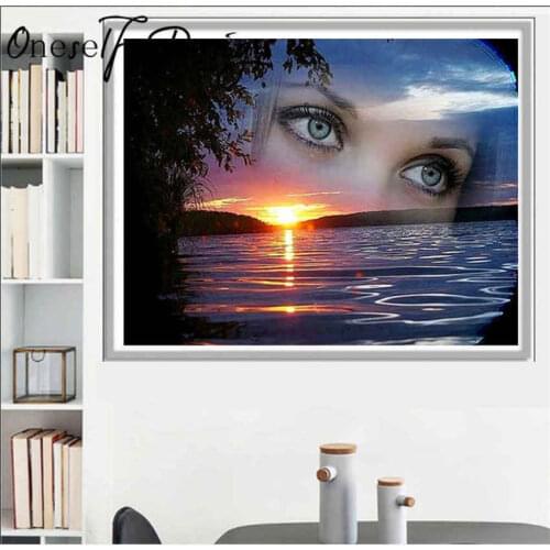 Great 5D Diamond Painting Full Square Sea view Face eye 5D diamond embroidery Full Set Girl DIY diamond mosaic Sale Wall Sticker
