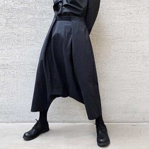 Men Japan Streetwear Style Loose Casual Harem Pants Male Vintage Fashion Punk Gothic Low Crotch Pants Stage Clothing