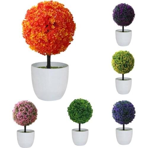 Potted Blossom Bonsai Fake Flowers Plants Small Tree Ball Shape New Home Decoration Hotel Garden Decor Ornaments Wholesale Hot