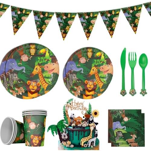 Animal World Party Decor Kids Jungle Safari Birthday Decor Woodland Forest Theme Tableware Safari Animal Caketopper Lion