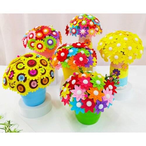 DIY Colorful Button Potted Plants Flower Kindergarten Handmade Material Art Crafts Toy For Children Educational Puzzle Toys Gift