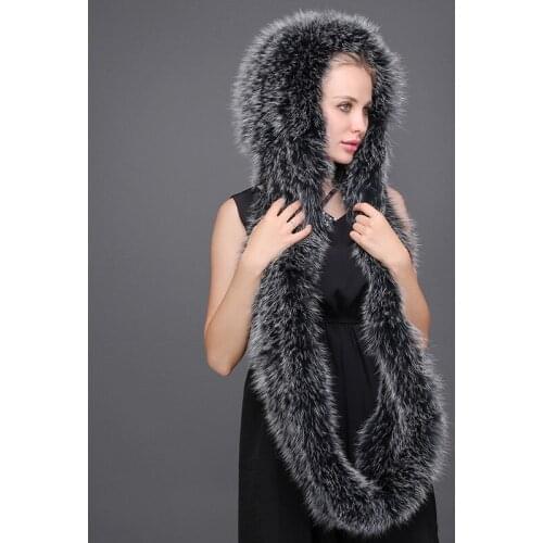 Elegant Womens Winter Real Natural Fox Fur Scarf Knitted Long Scarf Hat Genuine Leather Collar Solid Warm Fashion Cap Feminine