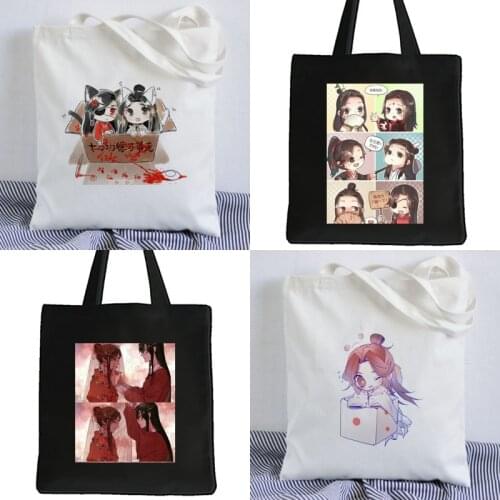 1pcs Q Style Tian Guan Ci Fu Hua Cheng Xie Lian Printed Canvas Student Shoulder Bag Daily Shopping Bag Handbag Boy Girl Gift