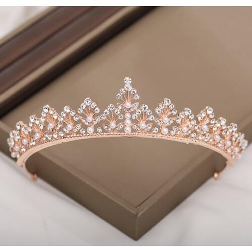 Fashinon Rose gold Bridal Tiara Crystal Crown Queen For Wedding Crown Headpiece Wedding Hair Jewelry Accessories