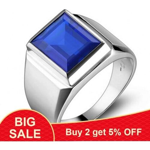 Handmade male ring 925 Sterling silver Big 8ct Blue AAAAA Zircon cz Statement Wedding Band Rings for men Finger Party Jewelry