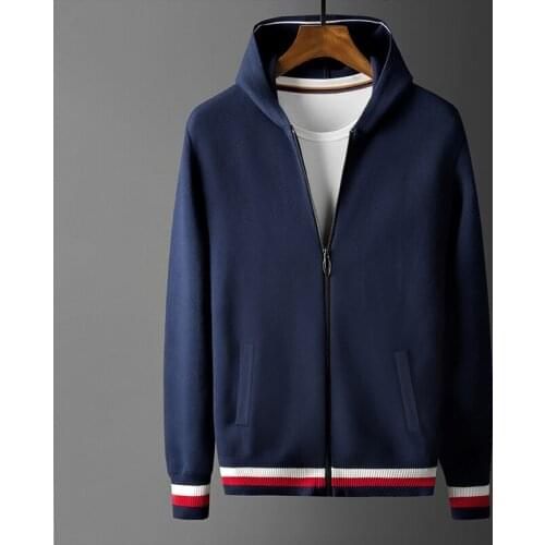 2021 Hooded Mens Sweater Luxury Computer Knitted Autumn Casual Sweater Male Fashion Slim Fit Navy Zipper Man Sweater 4XL