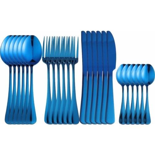 24Pcs Blue Stainless Steel Cutlery Tableware Set Dinnerware Party Flatware Set Wedding Forks Knives Spoons Set Home Silverware