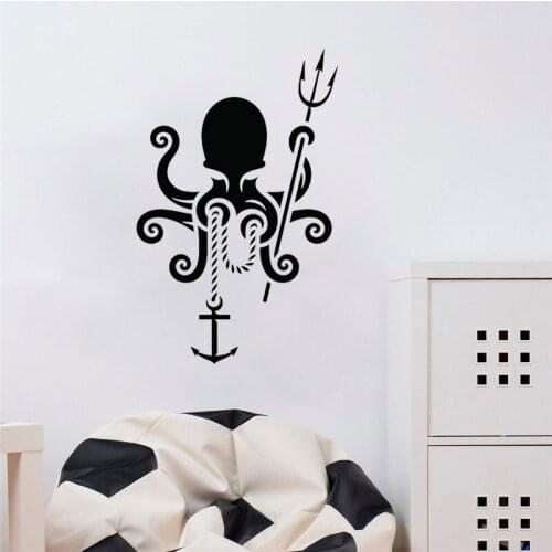 Sea Animal Octopus Anchor Vinyl Decal Ocean Style Wall Stickers Bathroom Decor Trident Stickers Waterproof Removable CX485