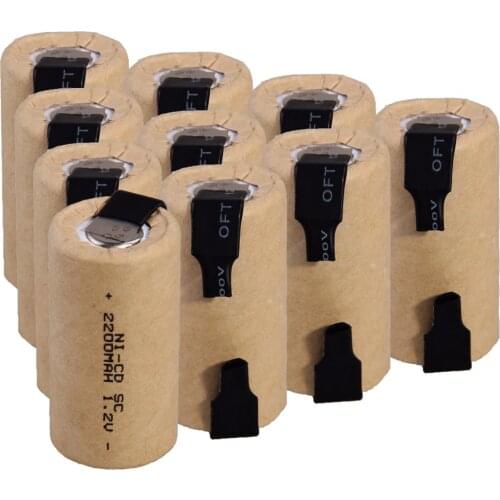 10 pcs SC 2200mah 1.2v battery NICD rechargeable batteries for electric screwdriver electric drill 4.25cm*2.2cm for power tools