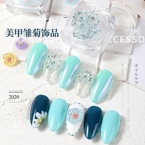 10 colors New Korean Daisy Flower Armor Nail Art Deco Girls' Fresh 6pcs Symphony flower net diamond DIY Nail Dress