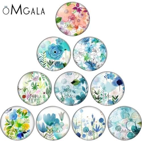 New Watercolor Flower Paintings 10pcs mixed 12mm/18mm/20mm/25mm Round photo glass cabochon demo flat back Making findings