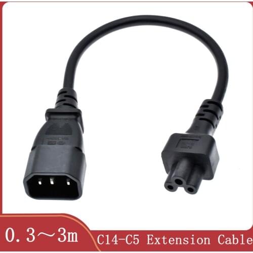 IEC 320 C14 Male Plug to C5 Female Adapter Cable IEC 3 Pin Male to C5 Micky.PDU PSU Power Converter Cord ,30CM/60CM/300CM