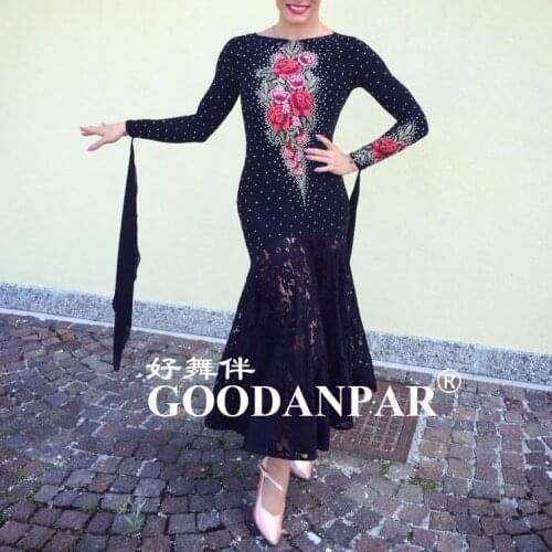 GOODANPAR NEW Sexy Lace Lycra Ballroom Dance Practice Dress Women With Bodysuit Bra Cups Waltz Costume Standard Dance Wear