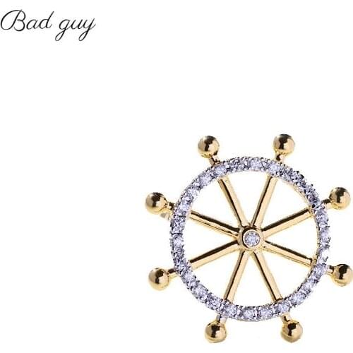 Bad Guy Golden Rudder Zircon Brooch Pin for Womens Unisex Vitage Metal Cool Style Weddings Party Office Brooch Pins Gifts
