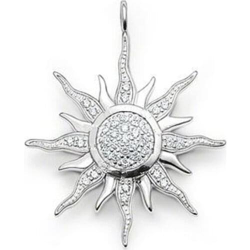 925 Sterling Silver White Zirconia Sun Pendants Fit Chains Necklace, European Most Fashion Glam Fashion Jewelry for Women Men