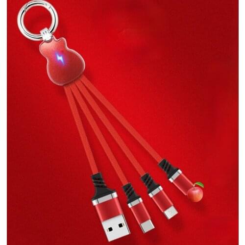 Three-in-one Portable Fashion Guitar Keychain Luminous LED Light for Mobile Phone Charging with Three Data Cables