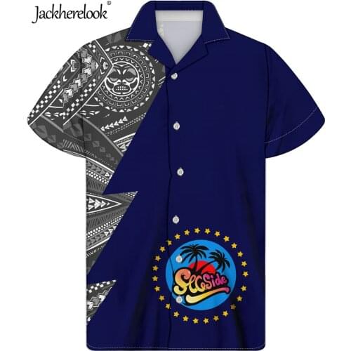 Jackherelook Casual Men Hawaiian Top Shirts Cook Islands Polos Shirt Blue Polynesian Tattoo Tentacle Tribal Male Loose Clothing