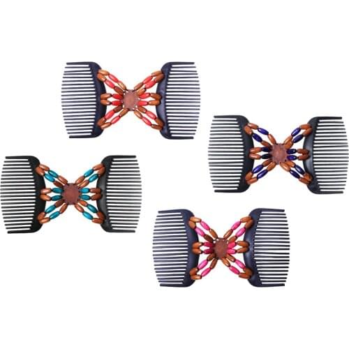 Prettyia Magic Wood Beads Double Hair Comb Clip Women Hair Stying Accessory
