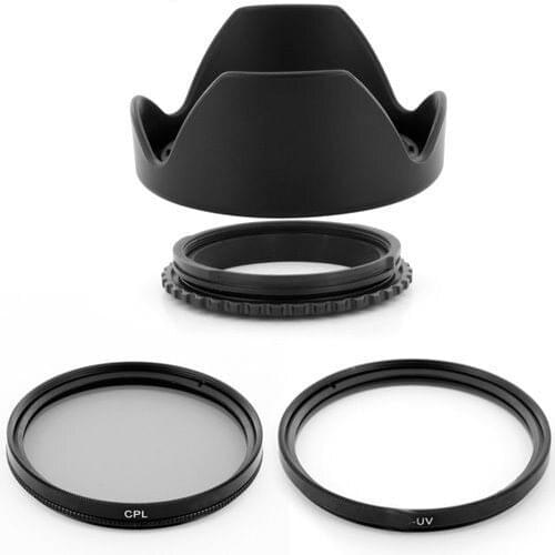 72mm Reversible Lens Hood + CPL + UV Filter Kit for canon nikon pentax sony camera