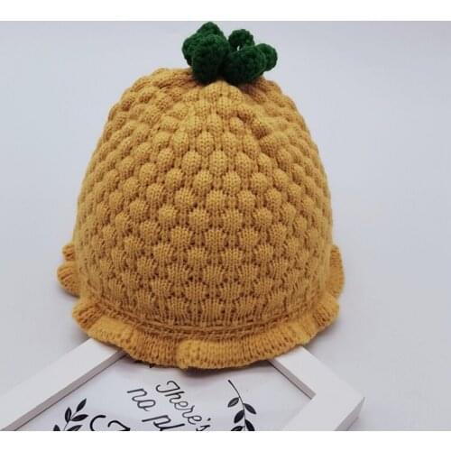 Winter Baby Hemming Cap Newborn Warm Kids Girls Boys Baby Ball Hats Cartoon Print Knitted Wool Hemming Caps