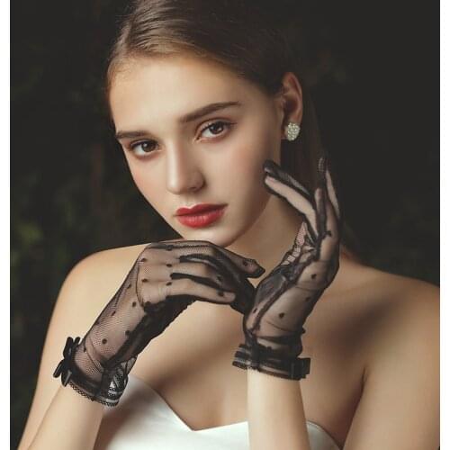 Wedding Gloves Transparent Dot Tulle Fishnet Gloves Black Ivory Wrist Length Bridal Gloves Finger Short Wedding Accessories