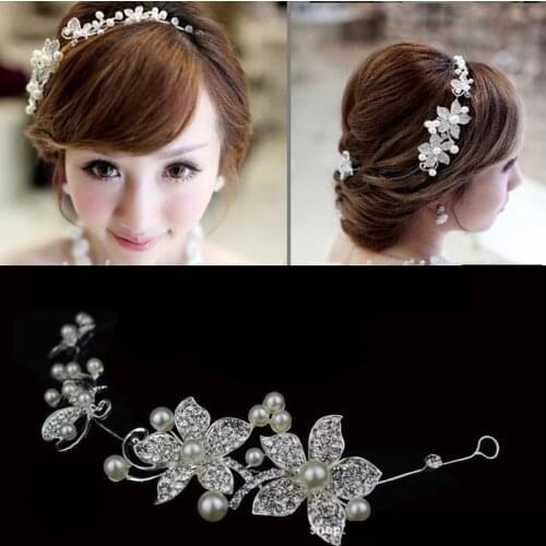 Silver Color Crystal Flower Wedding Headpiece Rhinestone Pearl Bridal Tiara Headdress For Bride Headband Women Hair Accessories