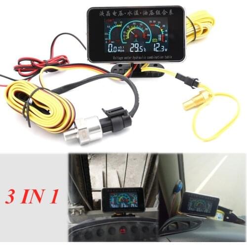 Universal 12v/24v LCD 3 IN 1 Truck Car Oil Pressure Voltage Gauge Water Temperature Gauges with Sensors