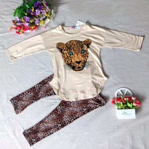 Spring Girls Two-piece Long Sleeve Leopard Printed Toddler Girls Suits Sets Cartoon Sets Fashion New Kids Clothing 3-12 Years