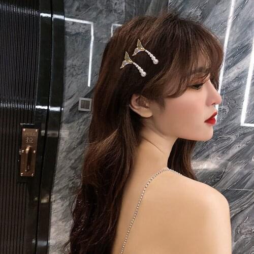 New Women Girls Cute Pearls Fish Tail Barrettes Sweet Headband Mermaid Ornament Clips Hairpins Wedding Fashion Hair Accessories
