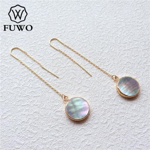 FUWO Natural Black Freshwater Pearls Threader Earrings With Gold Brass Plated Fashion Round Sea Jewelry For Women ER510