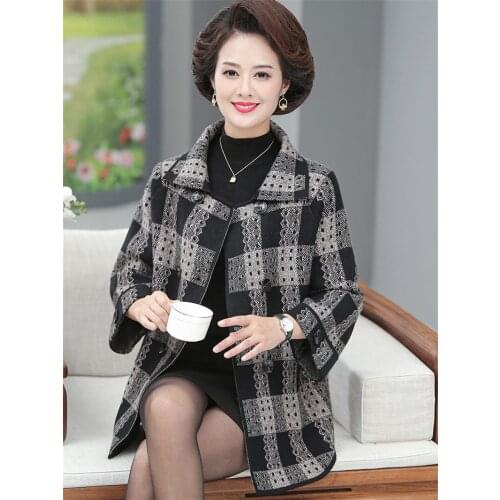 Vintage Plaid Printed Spring And Autumn Coat Women 2021 New Sweater Fashion Plus Size Middle Aged Cardigan Knitted Jacket L21