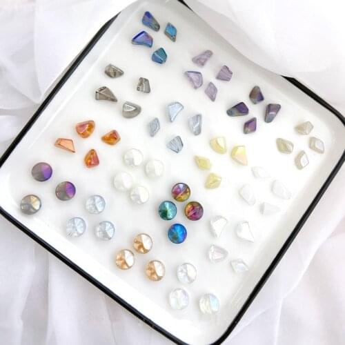 100pcs/lot AB color print geometry rounds/irregular shape glass Straight hole beads diy jewelry earring/bracelet accessory