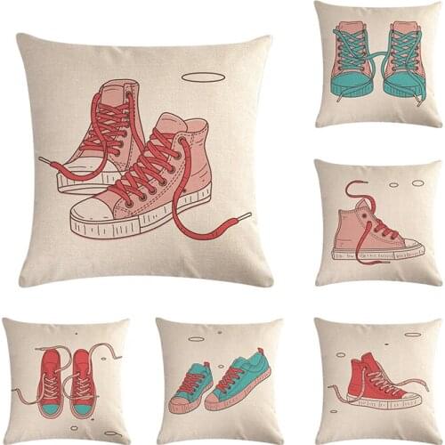 45*45cm Slipper canvas shoes printing square cotton linen sofa decorative cushion cover Car seat soft fall pillow cover ZY584