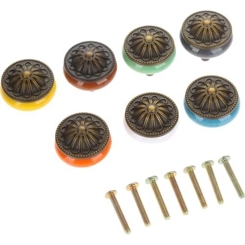 7Pcs Retro Bronze Ceramic Round Kitchen Cabinet Knobs and Handles Furniture closet Cupboard Drawer Wardrobe Door Pulls Handle