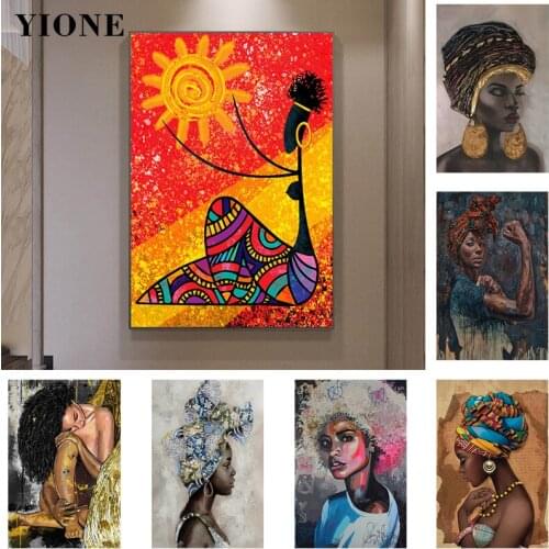 African Art Figure Woman Canvas Paintings Collection Abstract Black Man Girl Wall Pictures Posters and Prints with Frame Decor