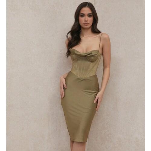 Free Shipping Wholesale 2021 Summer Womans ArmyGreen Spaghetti Strap Strapless Sexy Club Celebrity Cocktail Party Dress