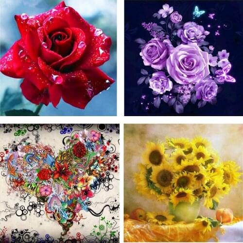Beautiful Flowers Pattern 5D DIY Diamond Painting Full Square/Round Drill Home Decorative Painting Embroidery White Swan TY801