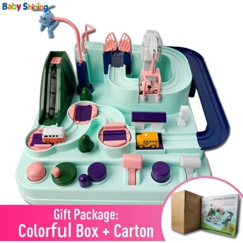 Baby Shining Education Railcar Toy Eco-friendly Baby Adventure Toy Track Car Macaron Color Table Games Boy and Girl Puzzle Toys