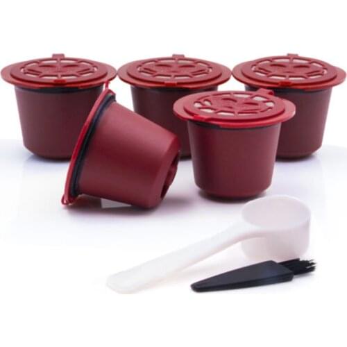 5Pcs/Stainless Steel Filter Reusable Coffee Capsules Pods&Spoon For Nespresso