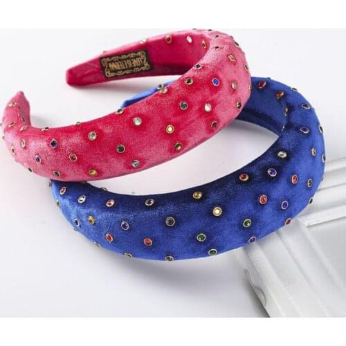 Haimeikang Padded Velvet Headband For Women Wide Solid Color Rhinestone Hair Hoop Autumn Winter Hairbands Hair Accessories
