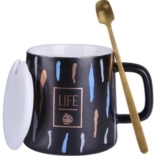 Ceramic Breakfast Coffee Cup with Cover Spoon Ceramic Coffee Mug Friends Cup Kubek Do Kawy Plain Coffee Mug Nordic Style Mug Lid