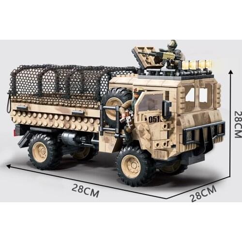 XJ935 Desert Heavy Truck Assembled Building Blocks Military Fighting Insert Heavy Tactical Carrier Childrens Building Block Toy